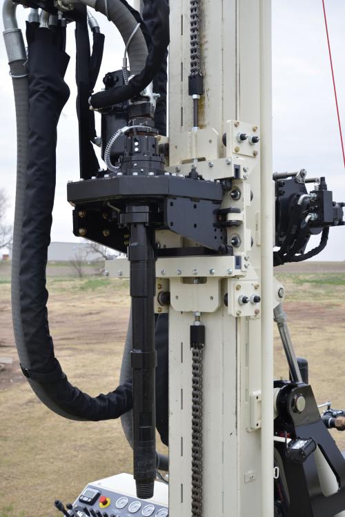 Top head carriage uses rollers instead of slides on the small water well drilling rigs.
