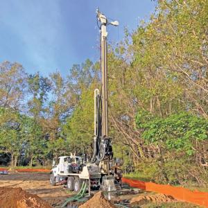 DM450 geothermal drilling rig manages multiple borings per day. Geothermal drill rigs for sale offer multiple pump options.
